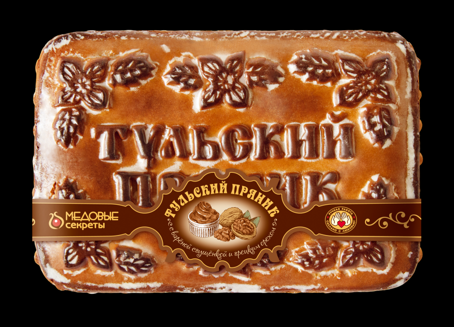 Тульский пряник с вареной сгущенкой и грецким орехом 450 гр Тульский пряник с вареной сгущенкой и грецким орехом 450 гр