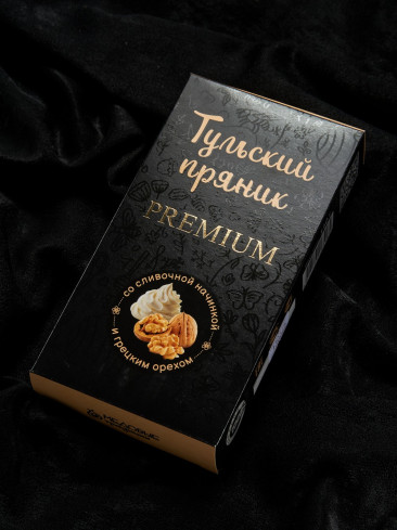 Тульский пряник PREMIUM "Со сливочной начинкой и грецким орехом" 140 гр Тульский пряник PREMIUM "Со сливочной начинкой и грецким орехом" 140 гр
